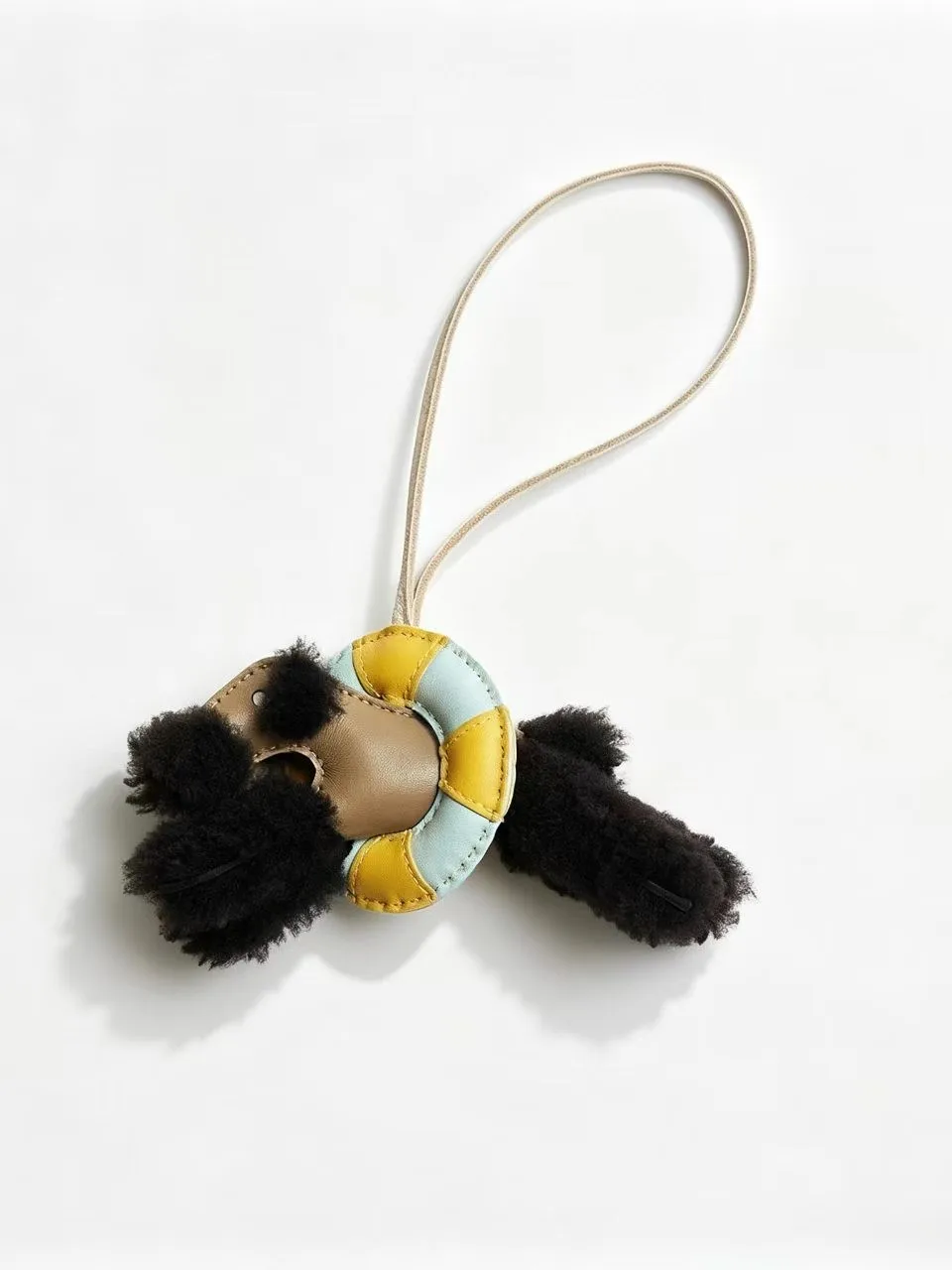 handmade-leather-stitching-lamb-fur-swimming-ring-dog-budy-car-hanging-ornament-bag-pendant-decorative-animal-shape-accessory