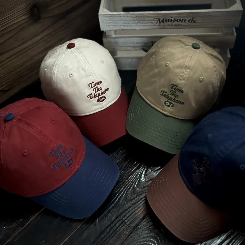 Casquette de baseball rétro délavée pour hommes et femmes, casquette à visière douce, patchwork, couleurs assorties, décontracté, aspect visage,