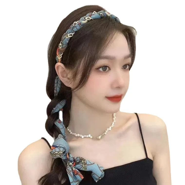 ヴィンテージサテンヘアクラウン 1 個チェーンリボンヘッドバンドオールインワン三つ編みアクセサリーリーガルホールドヘアバンド女性のための