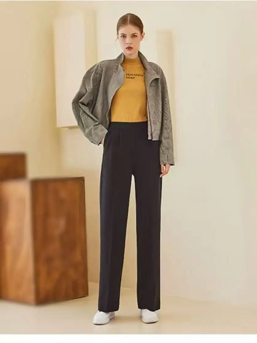 High Waist Draped Straight Leg Pants Women's Casual Wide Leg Pants Commute Slimming Trousers Spring 2026 Casual Style Elastic...