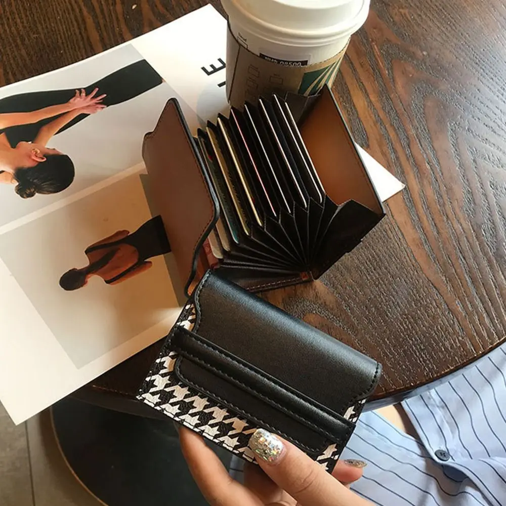 

Elegant PU leather Houndstooth Card Bag Card Pocket Korean Style Card Holders Clutch Coin Purse Clutch Bag Short Wallet Female