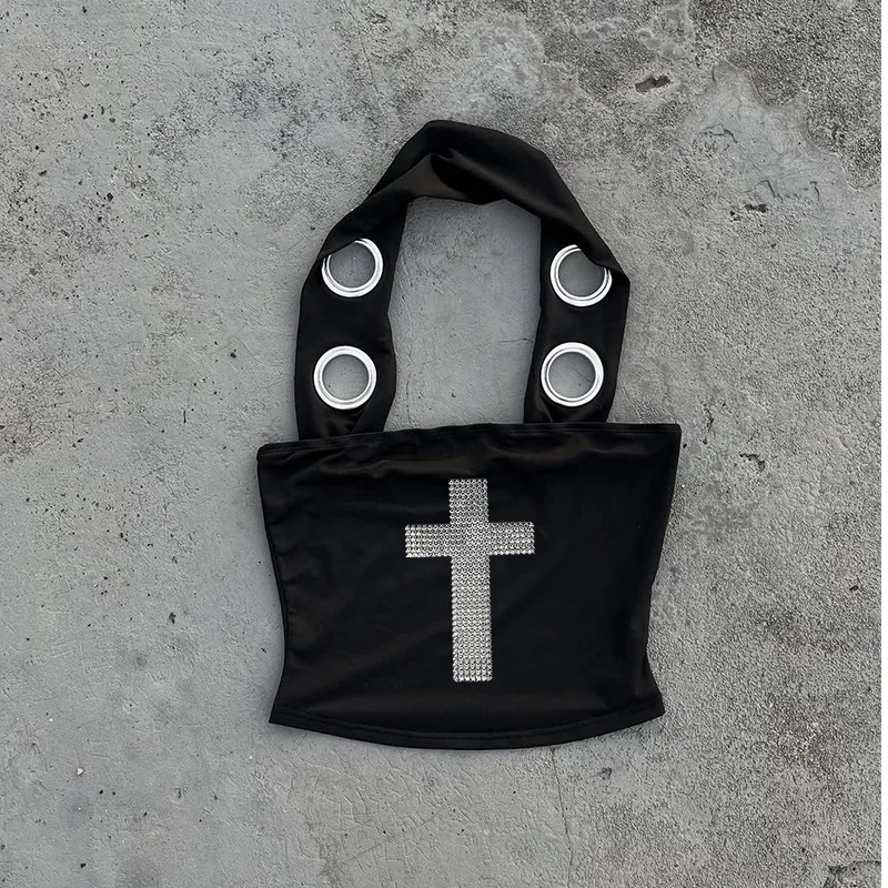 المرأة 90s الملابس خمر تي شيرت القوطية Kawaii فتاة القوطية الطفل سترة Harajuku عبر ختم Y2k الملابس الشارع الشهير #3