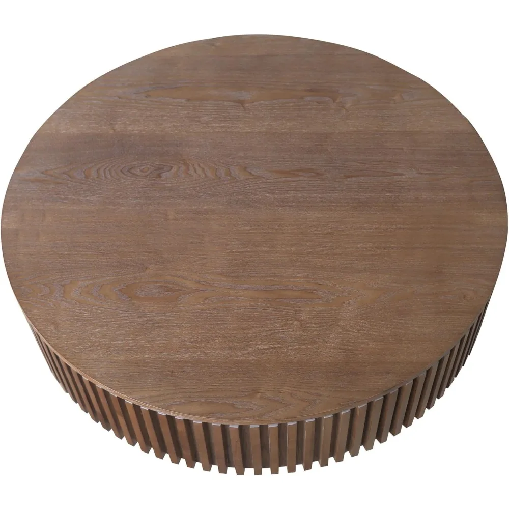 Round Coffee Table with Storage, Modern Luxury Circle Drum Center Table with Solid Wood Veneered, Accent Side Table