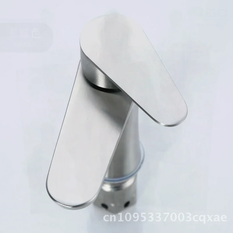 

304 Stainless Steel Brushed Single Hole Bathroom Wash Basin Faucet Hot Cold Water Small Waist Modern Minimalist Design