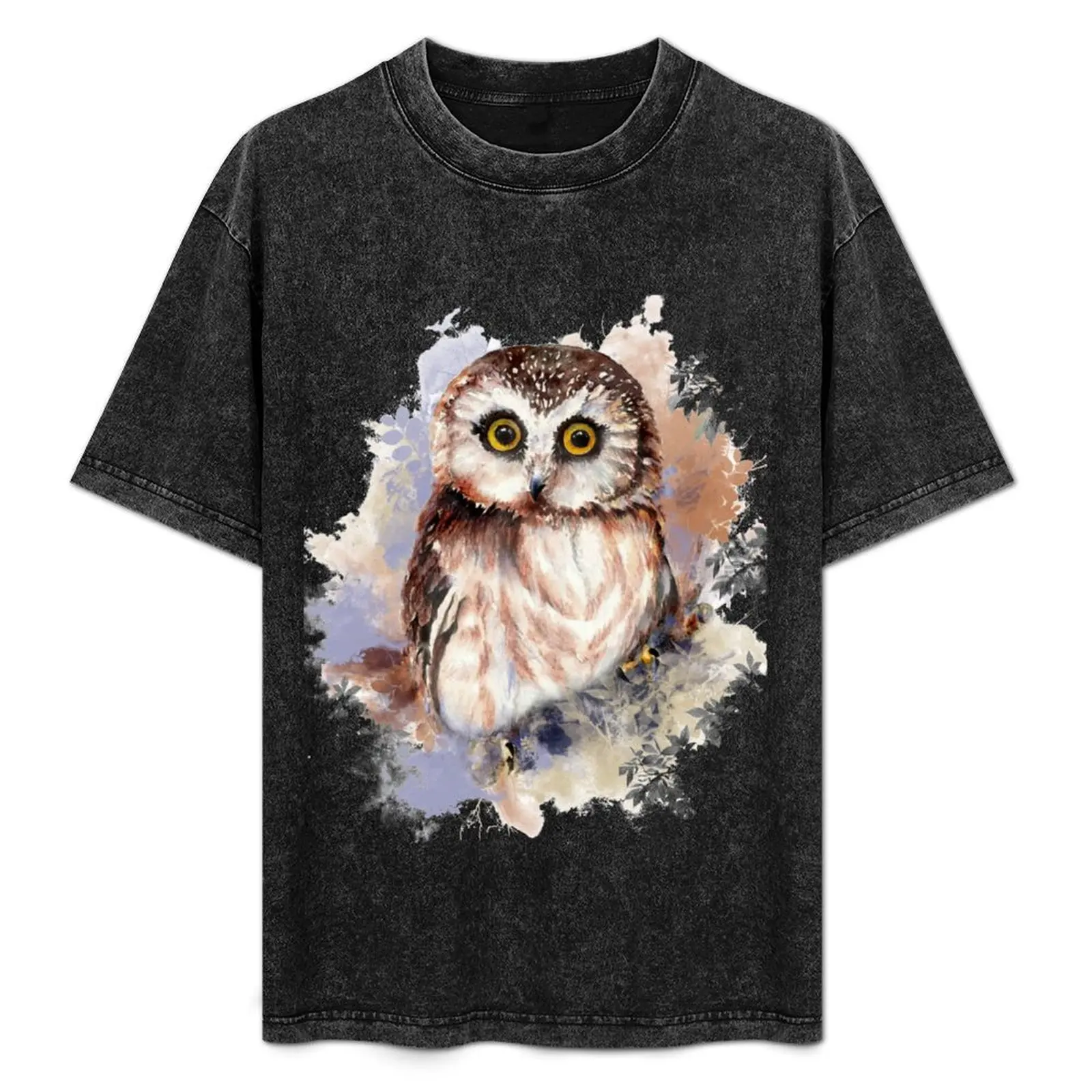 

Watercolor Cute Owl Bird T-Shirt Utility Work Short Sleeve Top