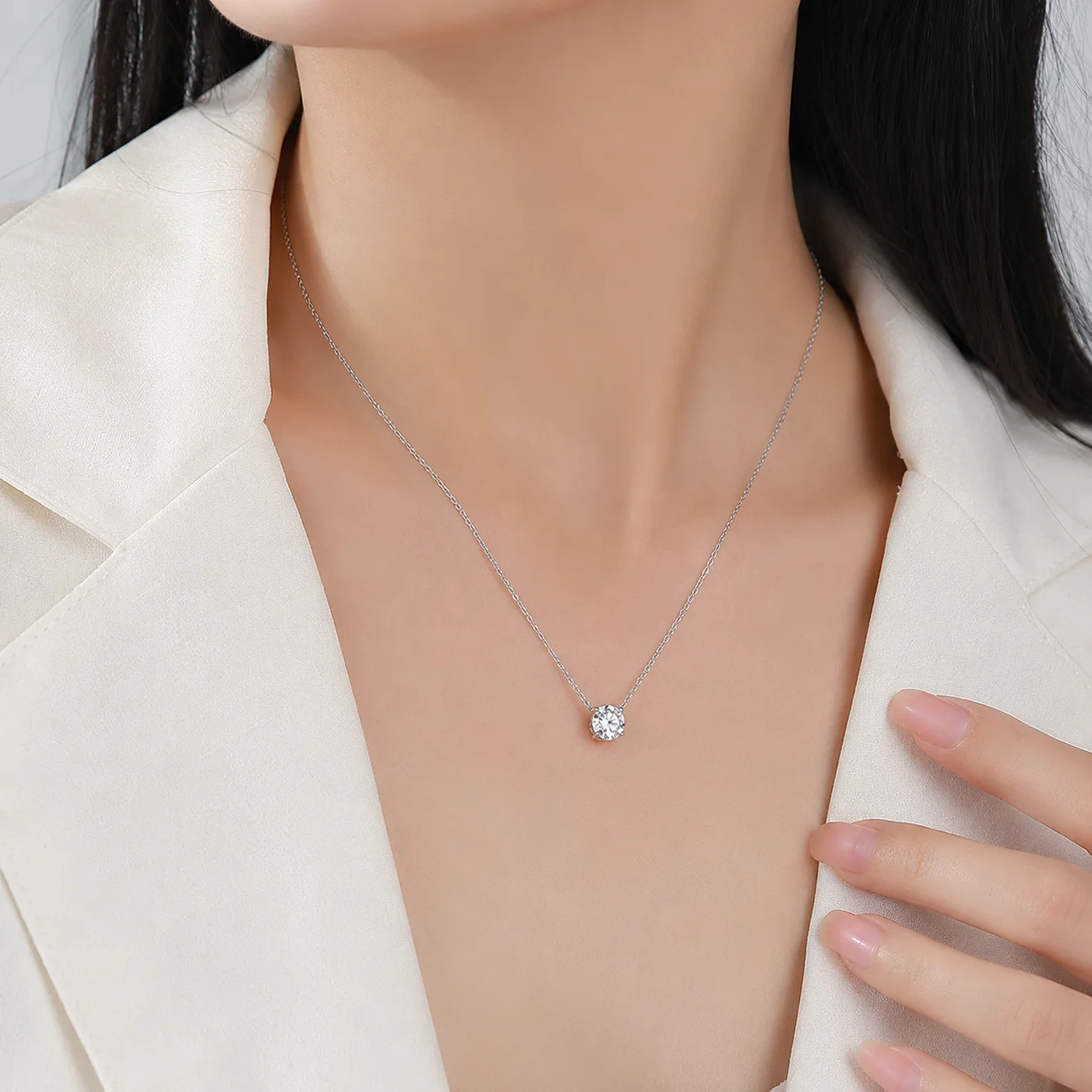 Moissanite Pendant Necklace 0.5-3CT Round Cut Four Prong S925 Sterling Silver D Color VVS1 GRA Certified Gift for Women