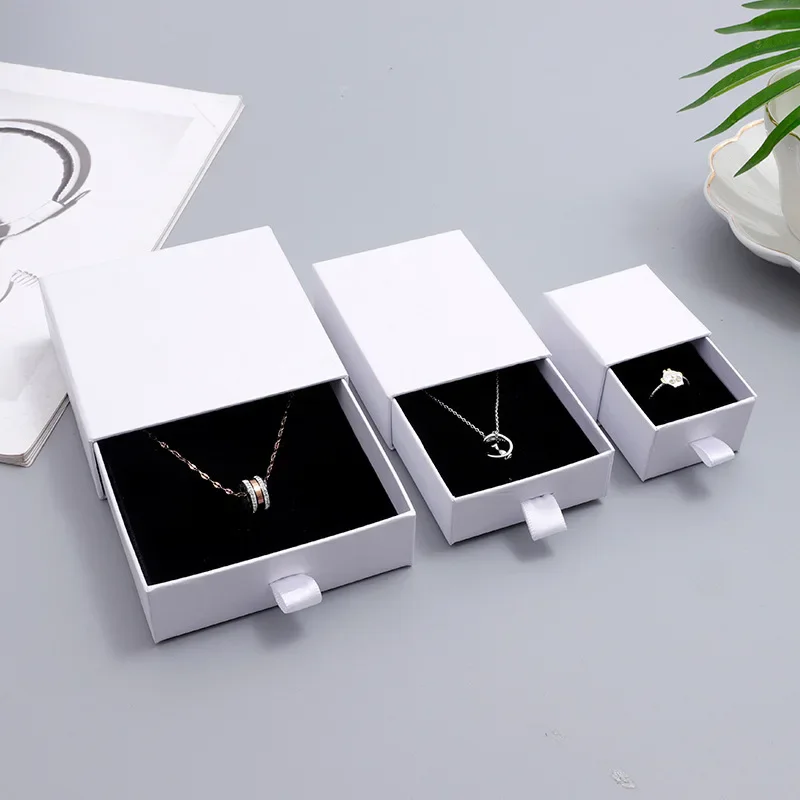 

White Paper Gift Box Jewelry Display Organizer Storage Box Chic Jewerly Packaging Bulk Drawer Cardboard Box Custom