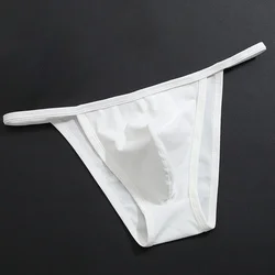 Cuecas sem costura homens sexy respirável estiramento cintura baixa cueca gelo seda briefs viscose fork bags underwear masculino bikini tanga