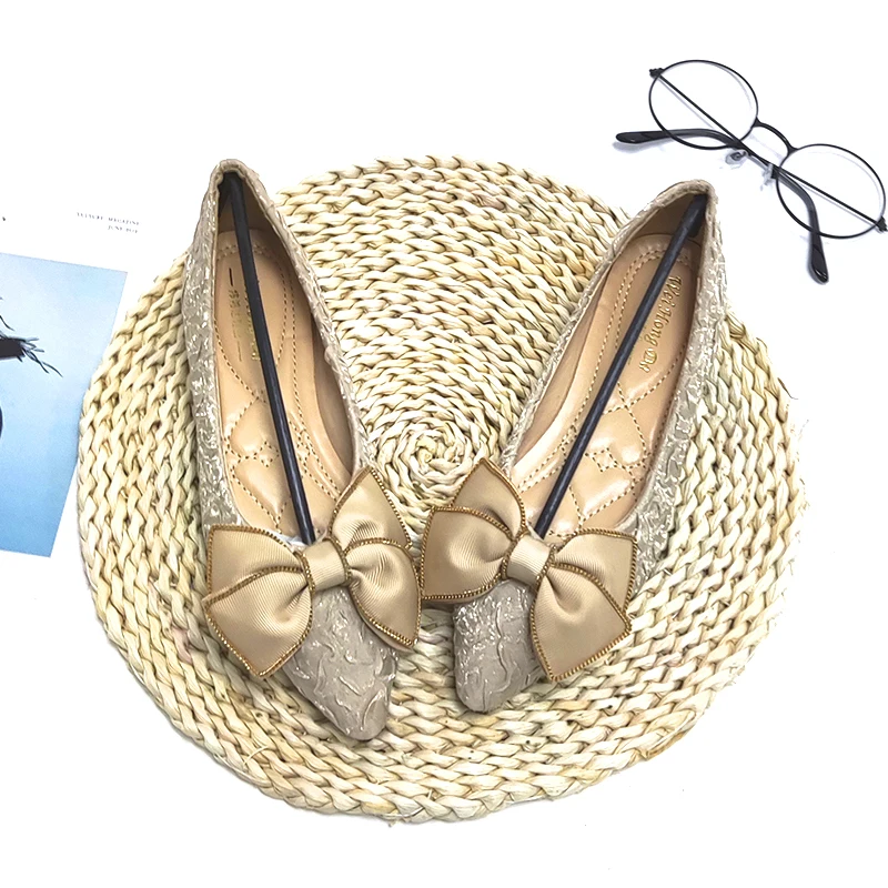 Zapatos Planos De Mujer Women Flats with Bow Apricot Size 33 45 46 Plus Big Size OL Summer Spring New Pointed Shoes Elegant