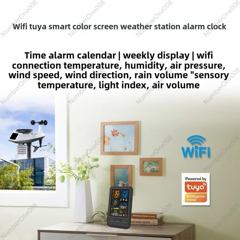 WiFi Smart Weather Station Alarm Clock Temperature Hygrometer Wind Speed Anemometer Color Screen Digital Clock