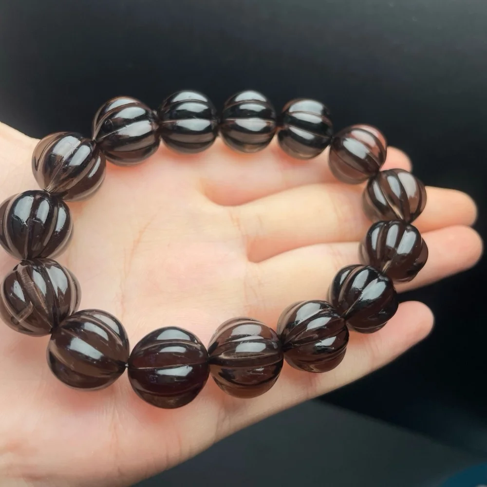 Natural Smoky Quartz Pumpkin Beads Bracelet 13mm Healing Reiki Crystal Fashion Fengshui Jewelry for Men And Women Birthday Gift view 4