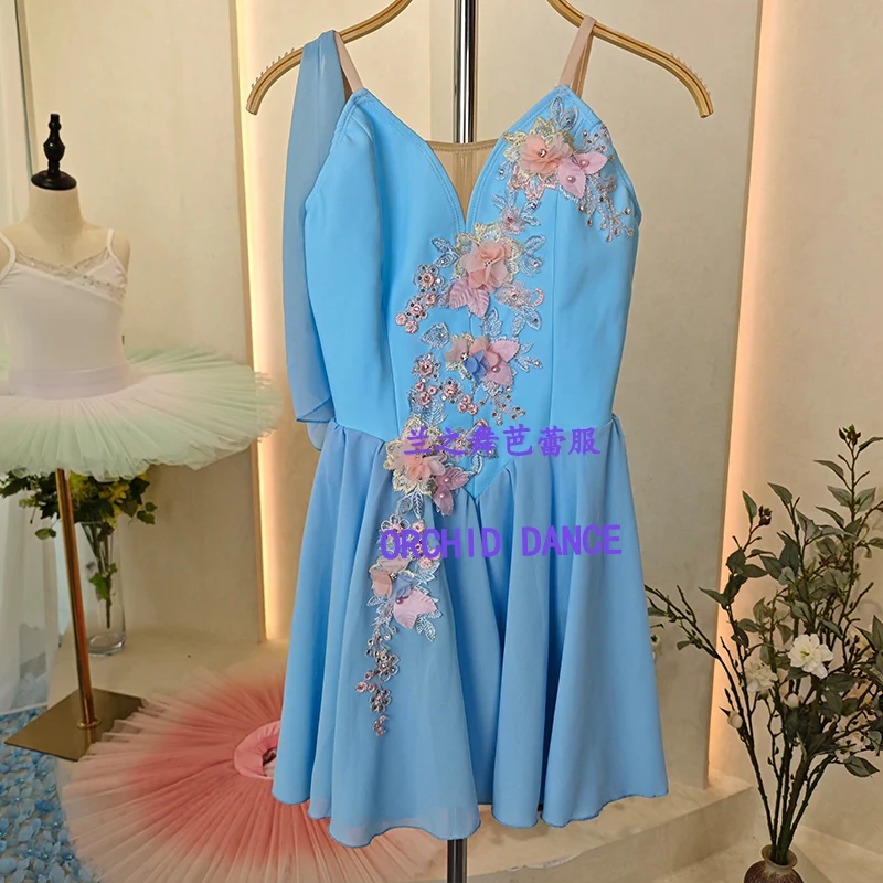 BT2604078 High Quality Custom Size Kids Girls  Ballet Dance Performance Wear Gilsay Blue Long Romantic Tutu Dress