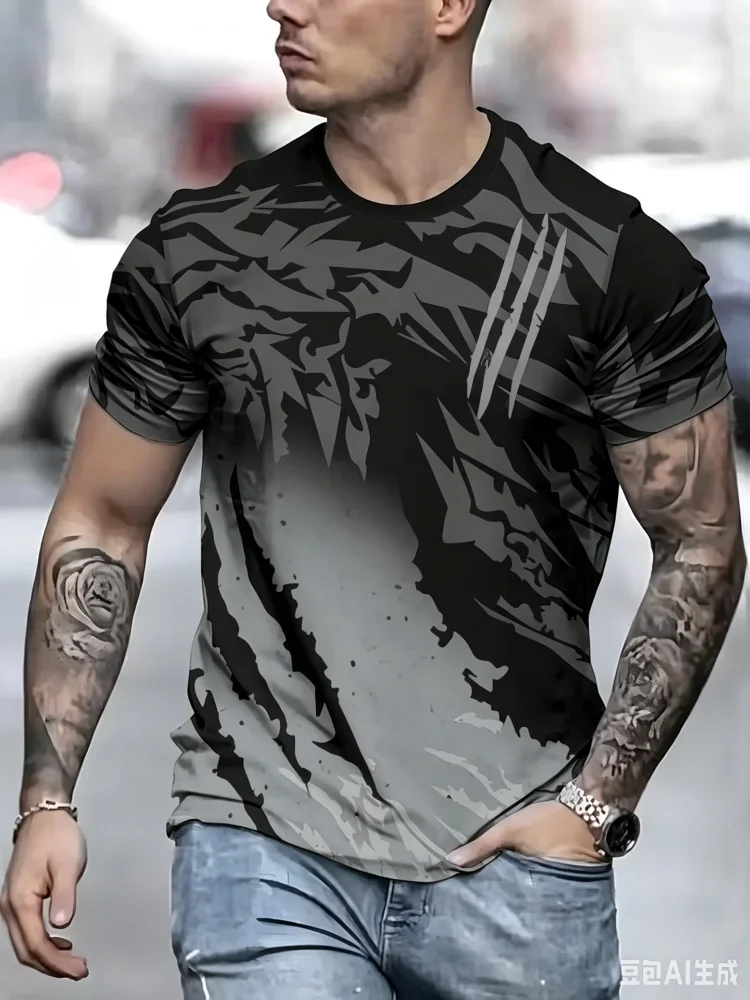 Trendy Men's Animal Claw Scratch Graphic T Shirt 3D Printed Tees Summer Casual Daily T-shirt Trend Street Man Clothes