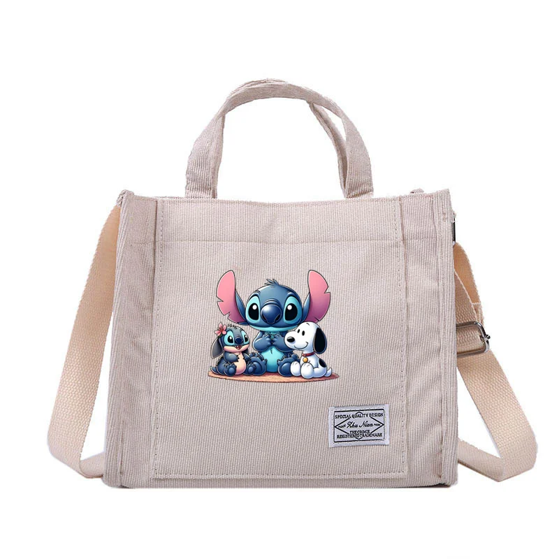 Disney-Sac fourre-tout en velours côtelé CAN o Stitch pour femmes, sacs à main shopper, sac messager pour filles, sac à main initié, petits sacs pour étudiants