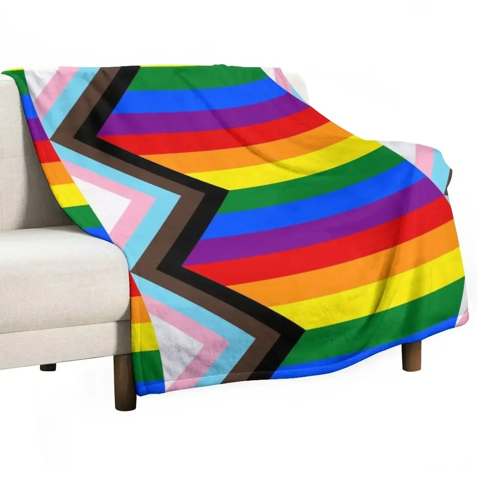 

Progress Pride Flag Throw Blanket Foldable Soft Warm Blanket for Outdoor Use