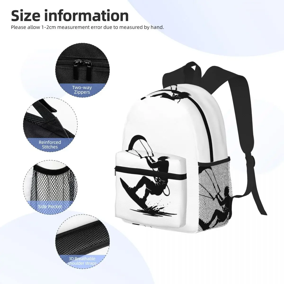 Kitesurf-Kite Surfer Mochila para estudiantes Mochila escolar Mochila de viaje para senderismo para niños y niñas Mochila Bolsos de hombro