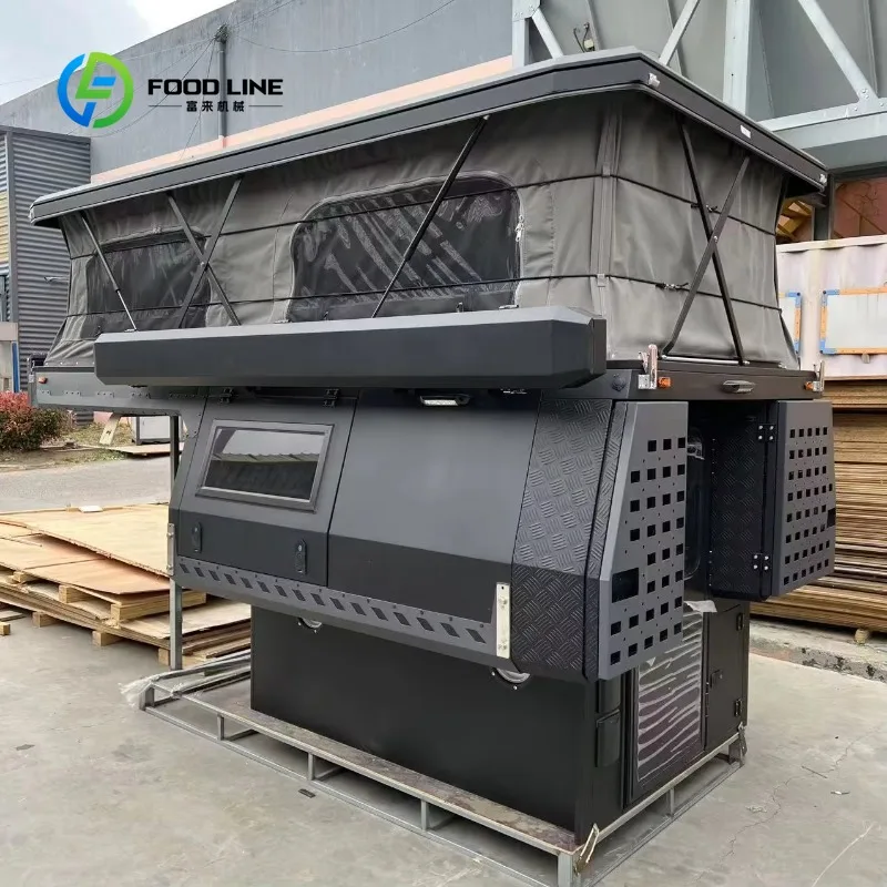 Customized Road Camper Trailer Wood Floor Mini Caravan Expanded Waterproof with Tent Side Folding Pickup Tent