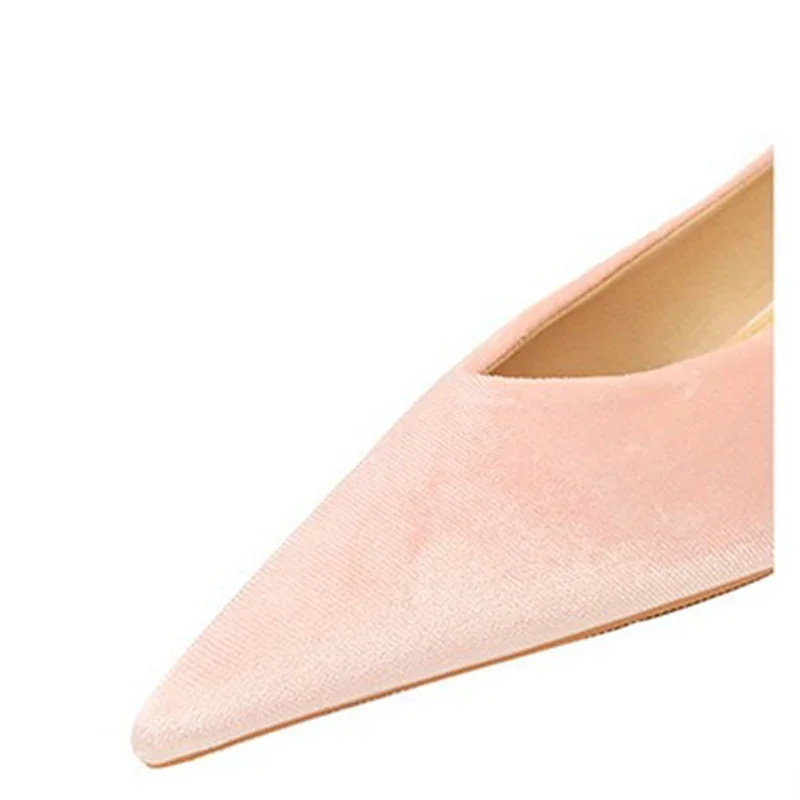 2024 Women 1cm Low Heels Classic Prom Pink Flats Female Soft Velvet Pointed Toe Low Heels Lady Concise Barefoot Shoes Plus Size
