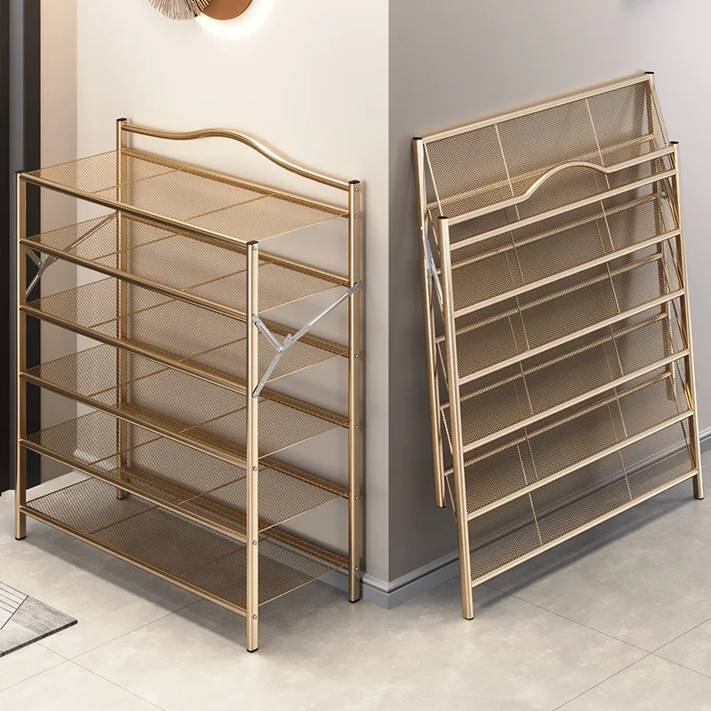 Shoe rack installation-free foldable shoe rack simple stainless steel cabinet rental room iron multi-layer shoe storage