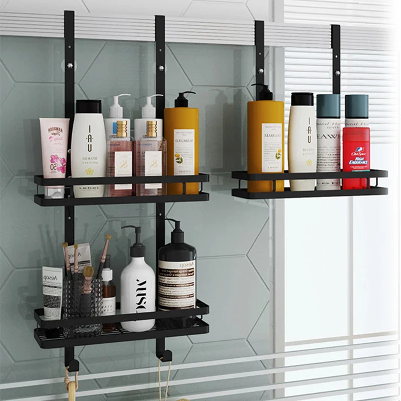 

Bathroom Shelves Shower Room Hanging Shelf Punch-Free Shampoo Holder Bath Organizer Rack Toiletries Storage Basket Double Layers