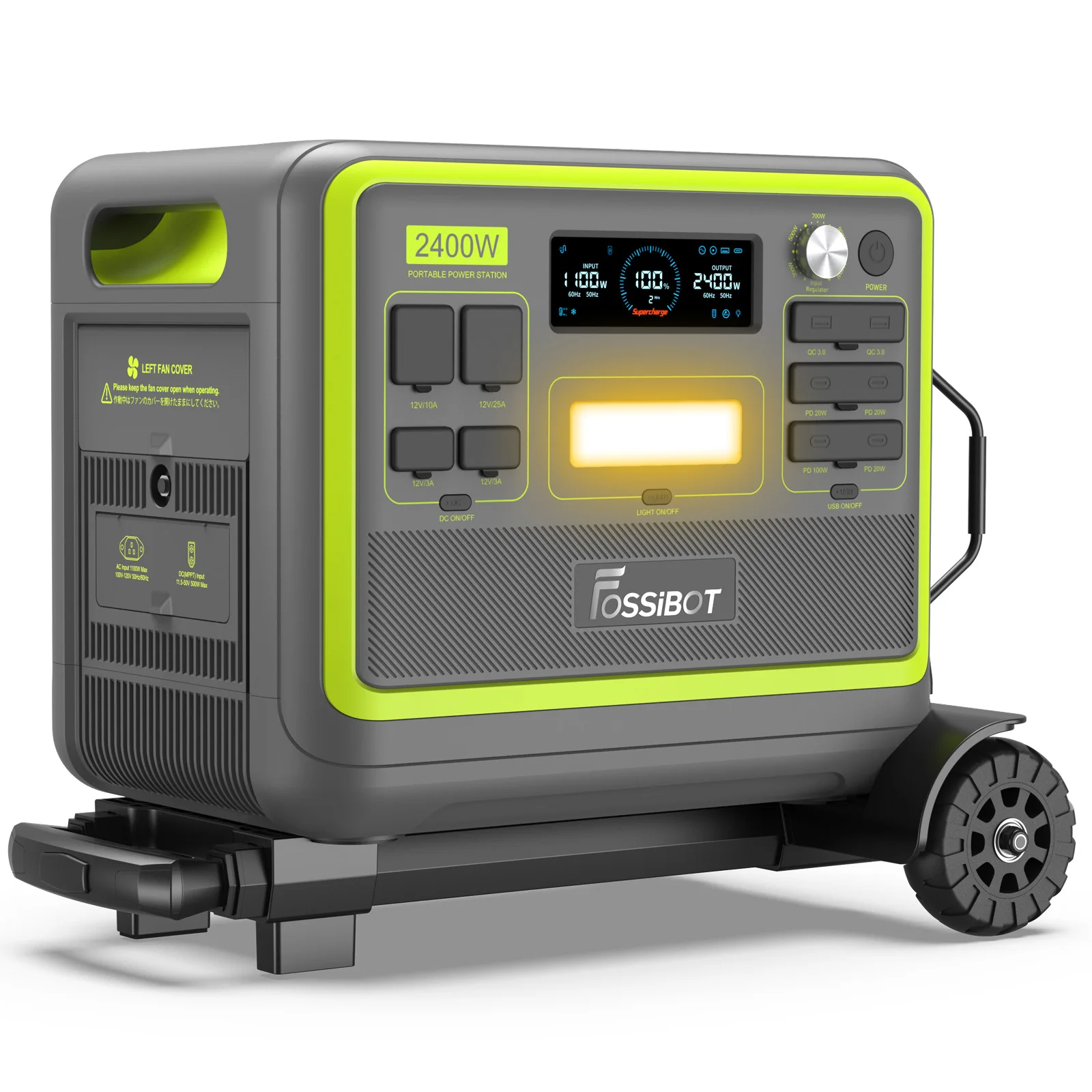 

Fossibot F 2400 Portable Power Station 2048Wh LiFePO4 2400W Pure Sine Wave Solar Panel RV Port Flashlight Cigar Lighter PWM