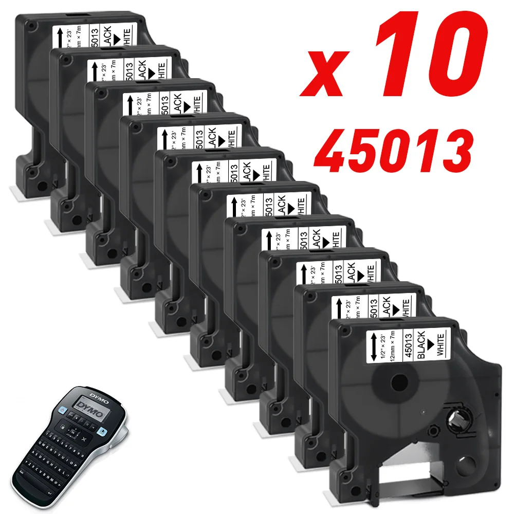 3~10PK 45013 Compatible Dymo D1 Tapes 45013 Black on White 12mm Printer Label for Dymo LabelManage LM 160 420P 280 Label Maker