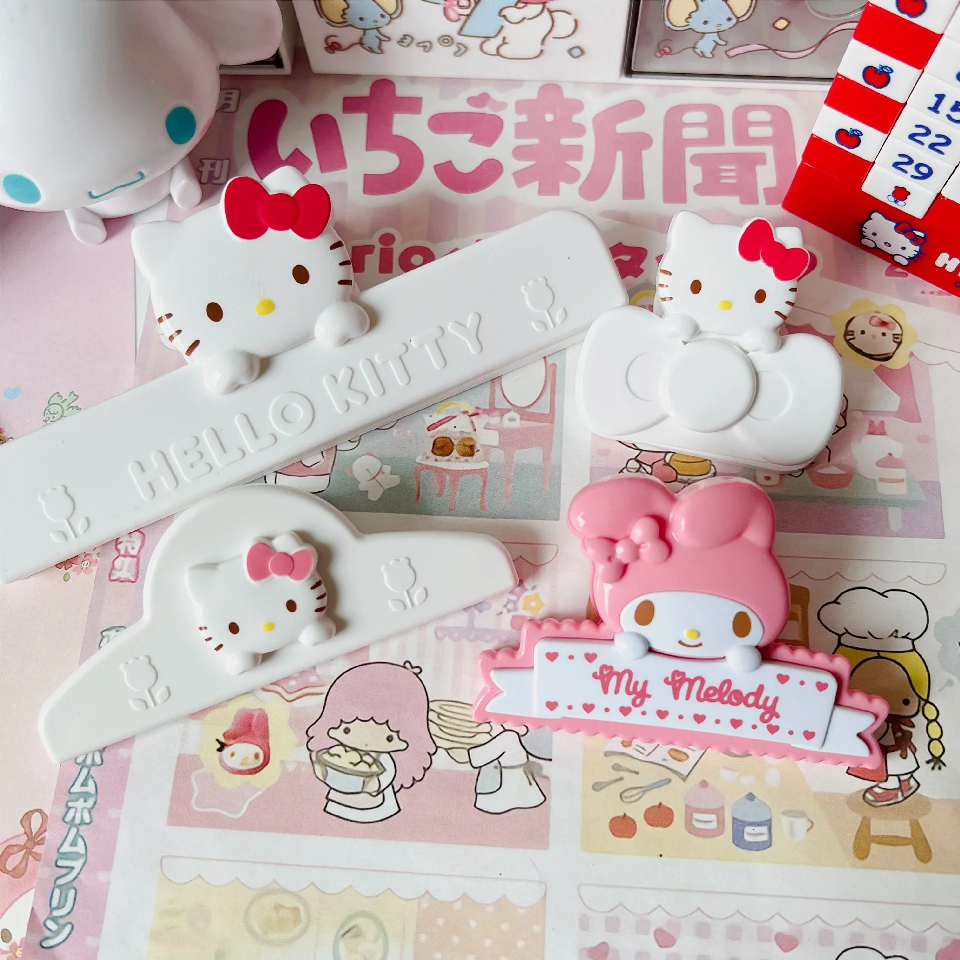 Dossier Melody Hello Kitty, clip pour sac alimentaire, clip de scellage solide pour sac à collation, adapté aux clips de scellage de cuisine, 1/2 pièces