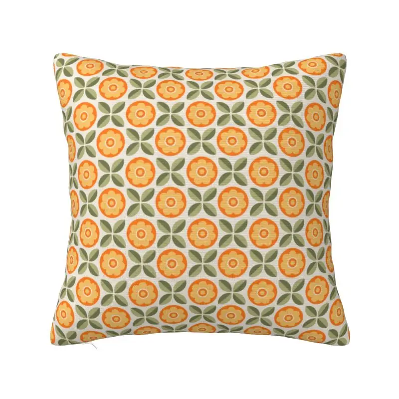 Custom Orange And Green Floral Retro Pattern Modern Throw Pillow Cover Cushions Cover for Sofa