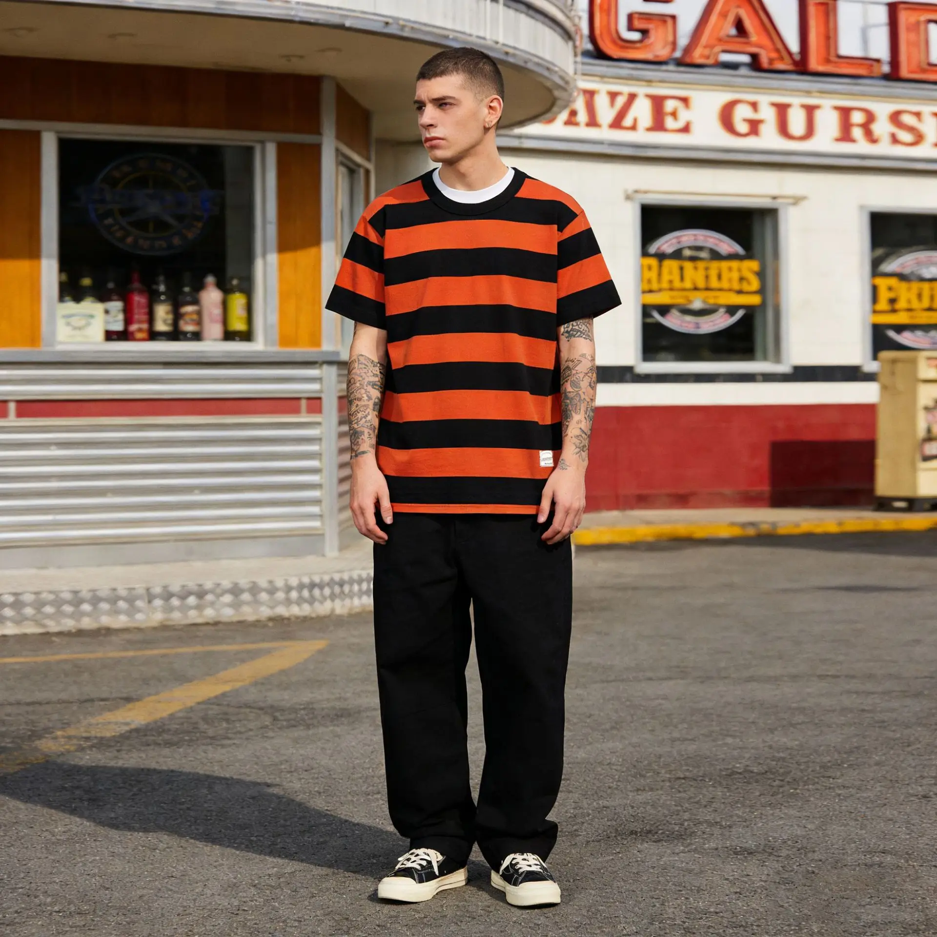 Vintage American Style New Fashion Men Color-coded Striped O-neck Short Sleeve Loose Fit Simple Basic Casual Daily T-shirts Male