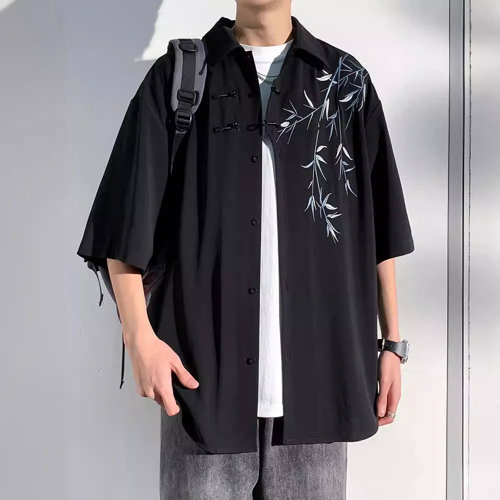 

New Chinese Style Men's Short Sleeved Shirt Male Haori Yukata Japanese Kimono Cardigan Streetwear Vintage Traditional Jacket