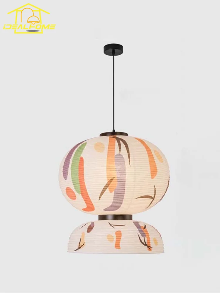 Japanese Wabi-sabi Akari Noguchi Yong Pendant Lights LED E27 Rice Paper Graffiti Hanging Lamp Dining Room Restaurant Hotel Bar