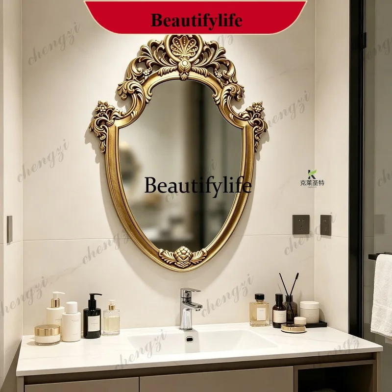 N178 French light luxury vanity vanity vanity mirror fireplace decorative mirror retro wash bathroom mirror