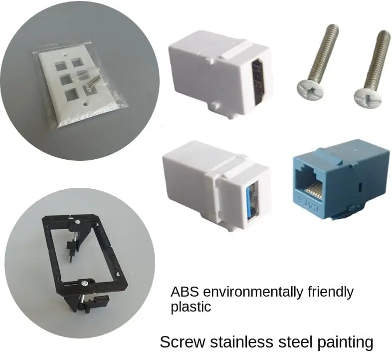 Piastra a parete trapezoidale a 6 porte (confezione da 10), piastre a parete a banda singola per Jack Keystone RJ45 e inserti modulari, bianco