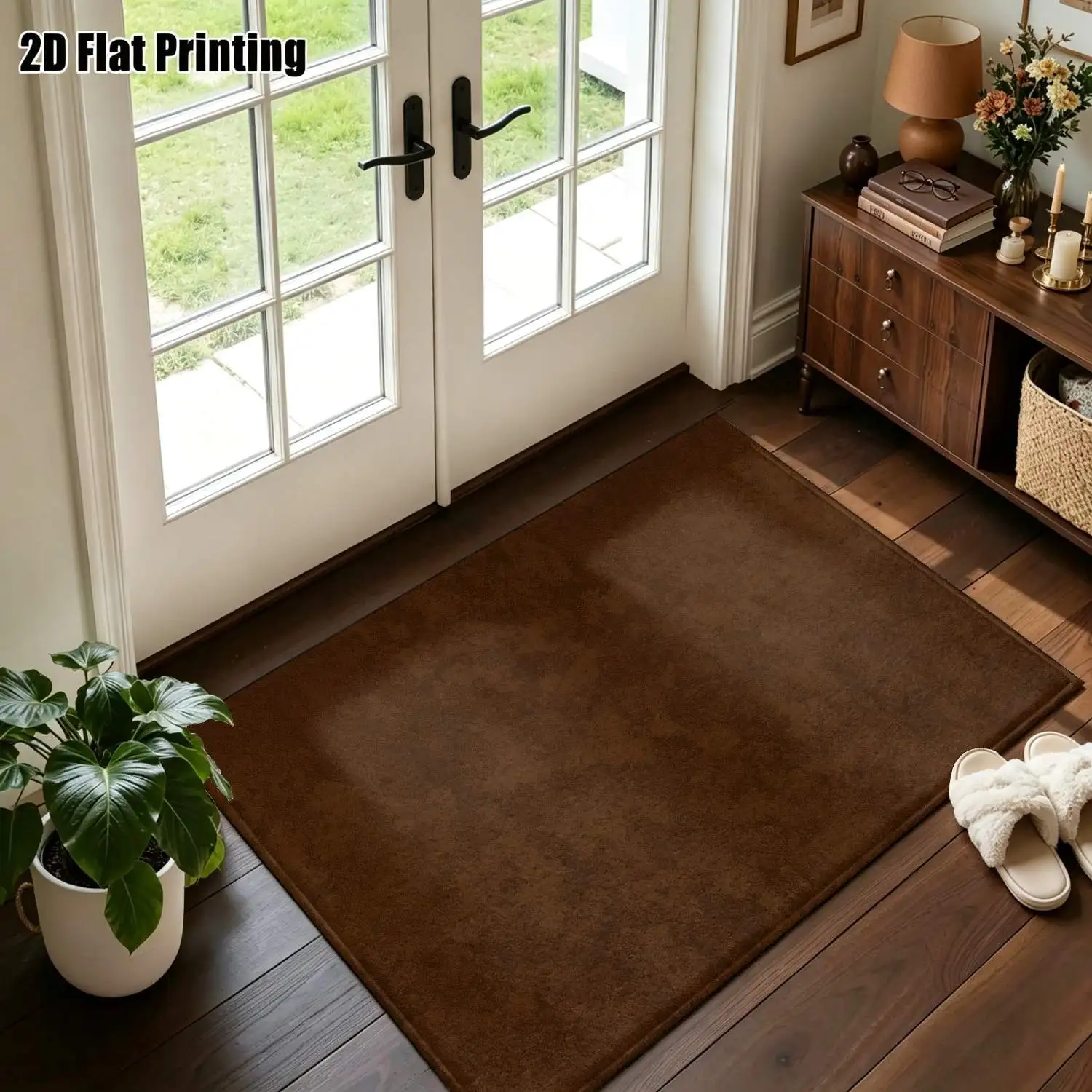 1Pc 2D Printed Retro Brown Abstract Texture Carpet: Nordic, Modern Minimalist, European & Instagram-Style Floor Mat for Home Decor, Multi-Size, Machine Washable, Suitable for Entrance, Dining, Foyer, Bedroom, Living Room