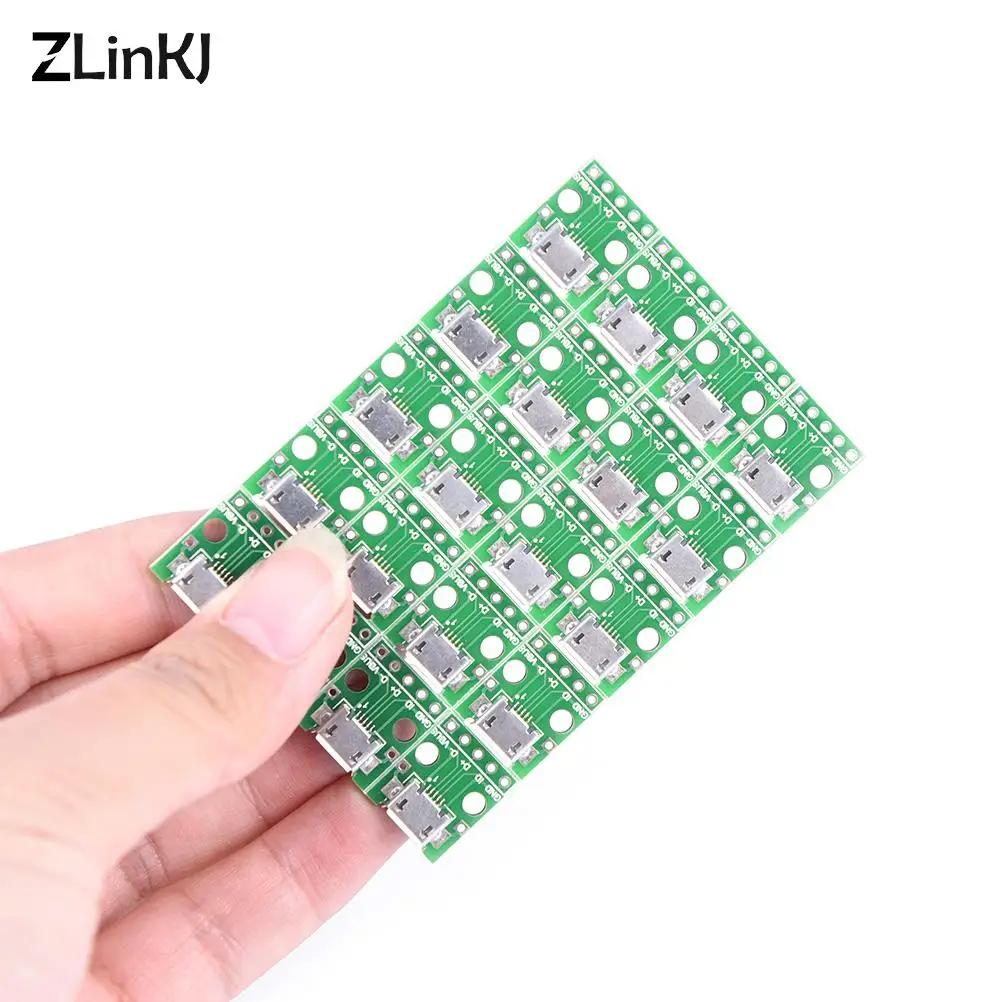 20pcs Female 5-Pin Pinboard 2.54mm Micro USB PCB Type Mini Micro USB to DIP 2.54mm Adapter Connector Module Board Panel