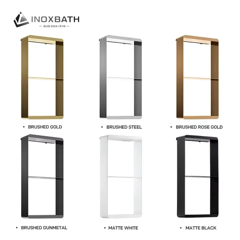Rose Gold Stainless Steel Recessed Shower Niche Bathroom Shelf Toilet Rack Storage Box Hanging Organizer for Modern Bath