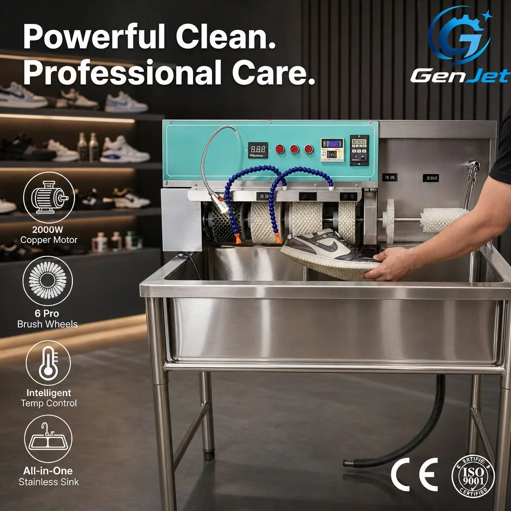 Electric Integrated Shoe Cleaning Drying Machine 2000W Brush Roller Washer Stainless Steel Cabinet for Sneaker Care Business