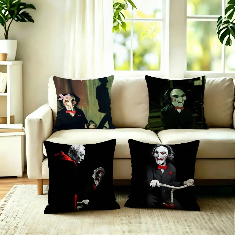Horror Film S-Saw Square Double-Sided printed Pillow Case Bedroom Bedside Pillow Sofa Cushion Cover