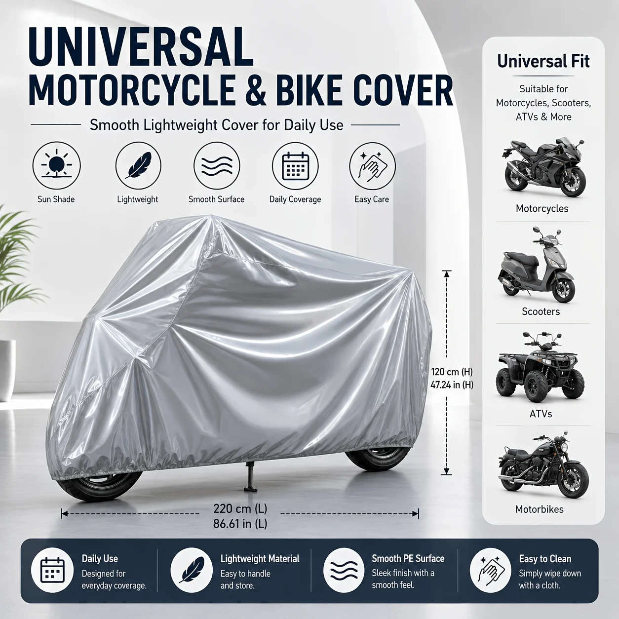 PEVA Verstärkte Wasserdichte Motorrad-Regenhülle Vollständige Abdeckung Sonnenschutz Staubdichte Schutzhülle für E-Bike, Roller, Fahrrad, ATV – Detail 1