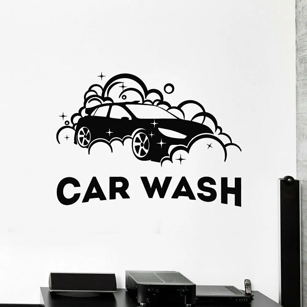 Car Wash Vinyl Wall Decal for Business Auto Cleaning Service Waterproof Art Stickers Garage Wall Decor Posters P104