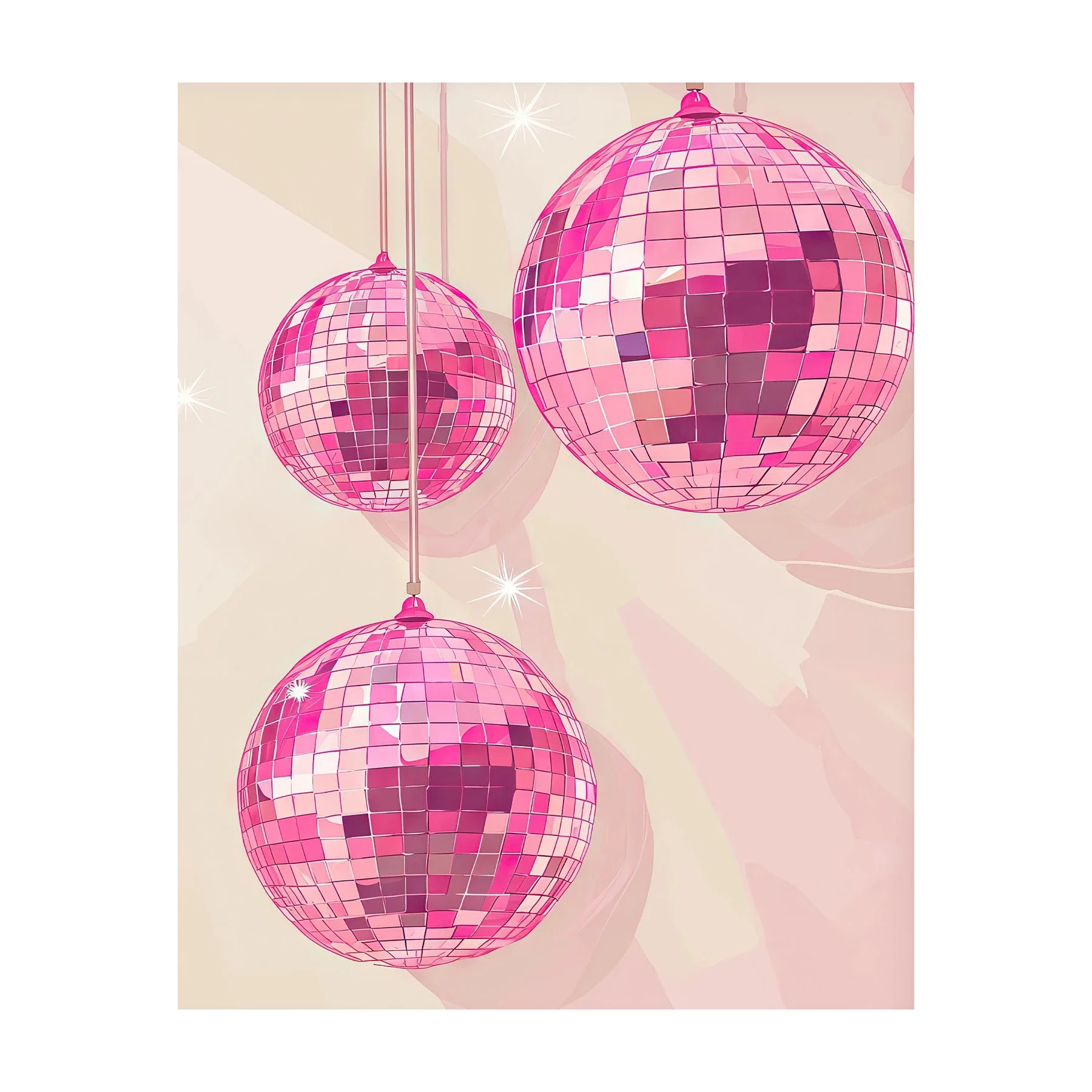 1PC frameless decorative art print,Pink Style Art Poster Cowgirl Hat Disco Ball Dessert Trendy Travel Bow Canvas Painting Wall P - view 5