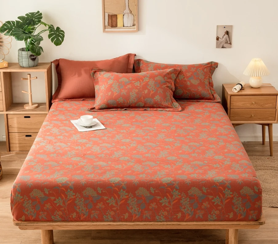 

Cotton yarn dyed jacquard double-layer yarn bed sheet single item, cotton gauze mattress protective cover, bed cover, bed cover,