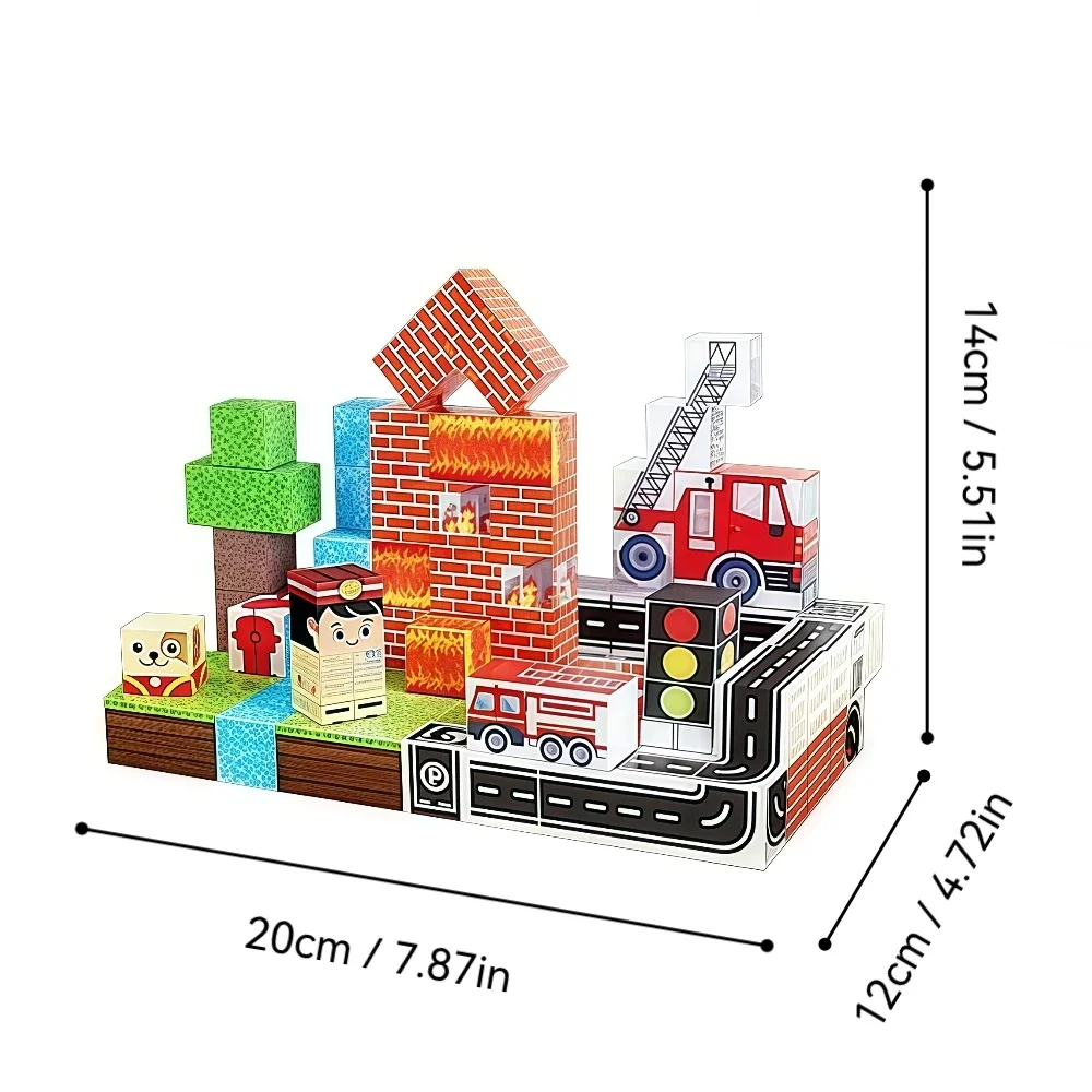 Blocos de construção criativos, cidade magnética, bombeiro, conjunto mundial para meninos de 3 anos ou mais, modelo arquitetônico diy, vista de rua, crianças
