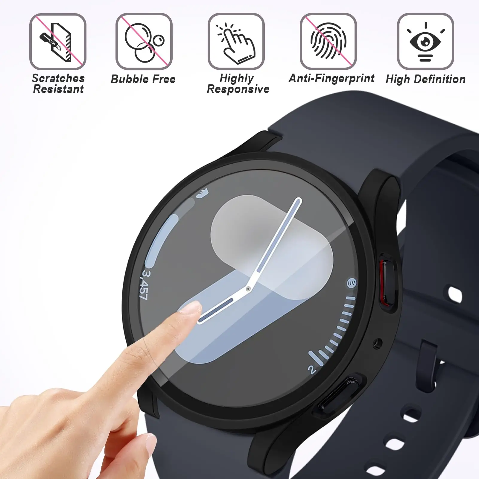 Capa de vidro e PC para Samsung Galaxy Watch, Acessórios All-around, Capa Anti-Fall Bumper, Relógio 7, 6, 5, 4, 44mm, 40mm