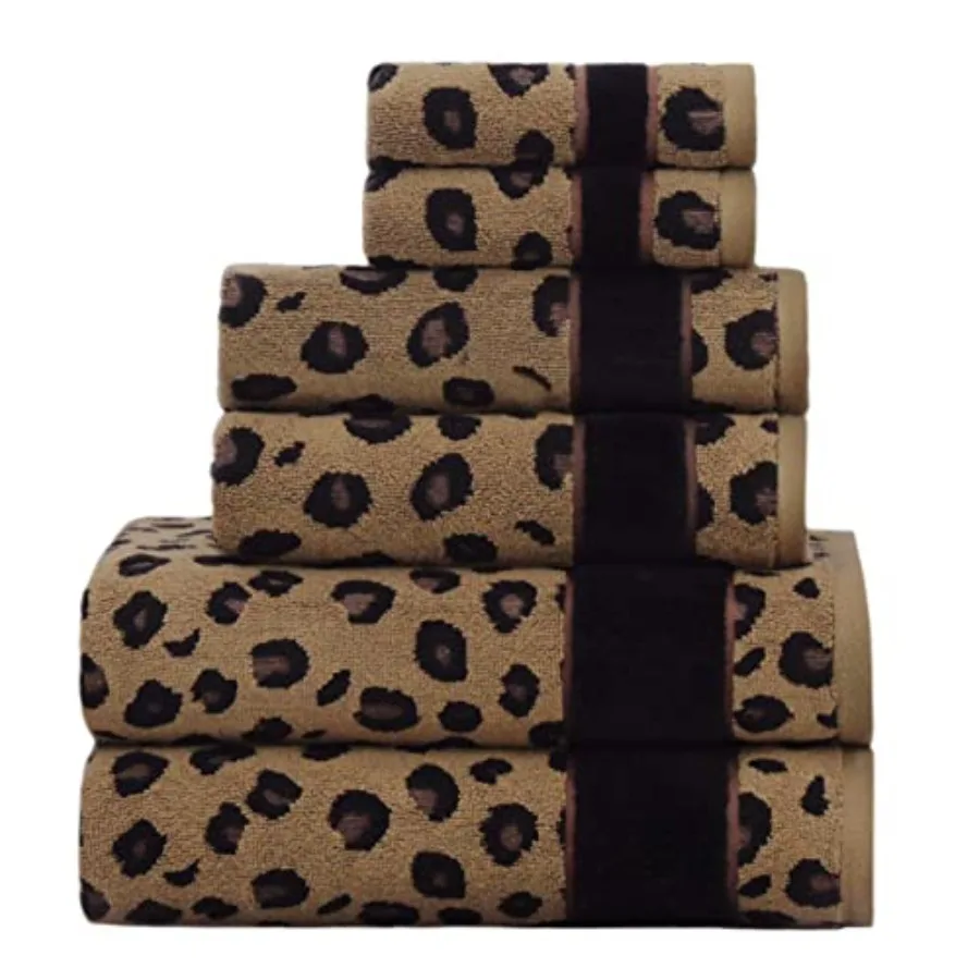 

s - Animal Print Leopard Cheetah Africa Safari 100% Cotton Jacquard 2 Bath, 2 Hand Towel, 2 Washcloth Soft Absorbent Luxury Dec