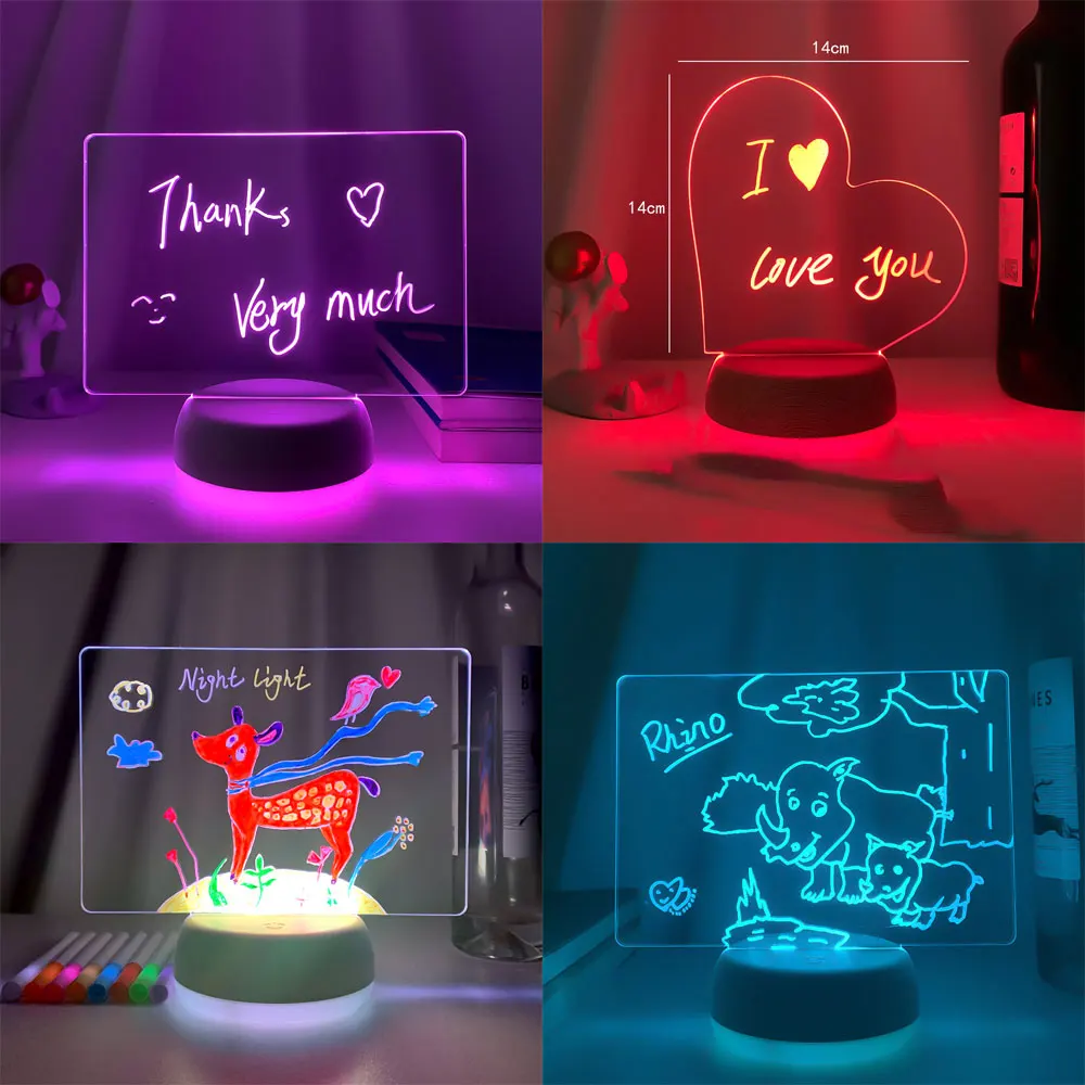 Write Text Draw pattern Handwriting Night Light Battery Power Blank Acrylic Led Writing Board Mark Pen Color Changing Lamp Decor