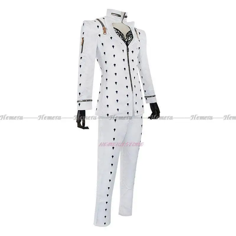 Anime bizarre Bruno Bucci arati Cosplay Kostüm weiß schwarz Anzüge Uniform Männer Frauen voller Satz Halloween Cosplay Abenteuer Bruno Perücke