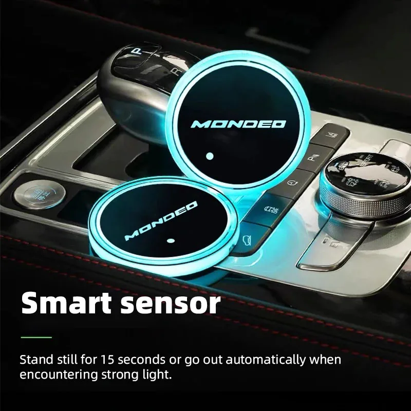 2pcs LED Car Luminous Coaster Cup Holder Anti-slip Mat Accessories For Ford Mondeo MK5 MK4 MK3 2007 2008 2009 2010 2011 2012