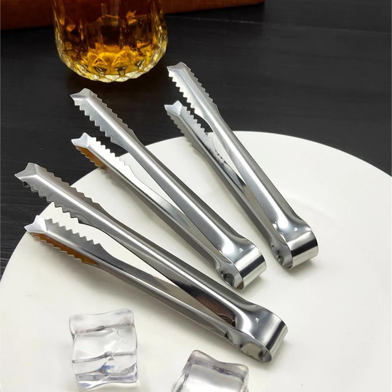 Pinzas de hielo de acero inoxidable, pinzas multifuncionales para cena, barbacoa, pastel de pan, pinzas para comida de fiesta, Bar, cubo de hielo, suministros