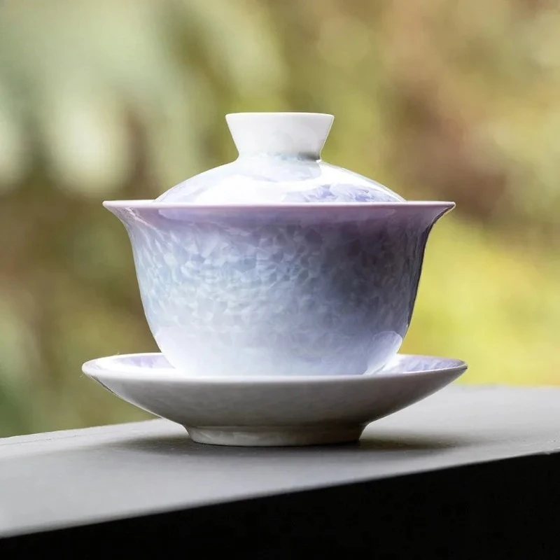 160ml Crystal Glaze Kiln Fambe Gradient Purple Gaiwan Elegant Tea Tureen  Bowl With Lid Kit Tea Maker Cover Bowl  Services